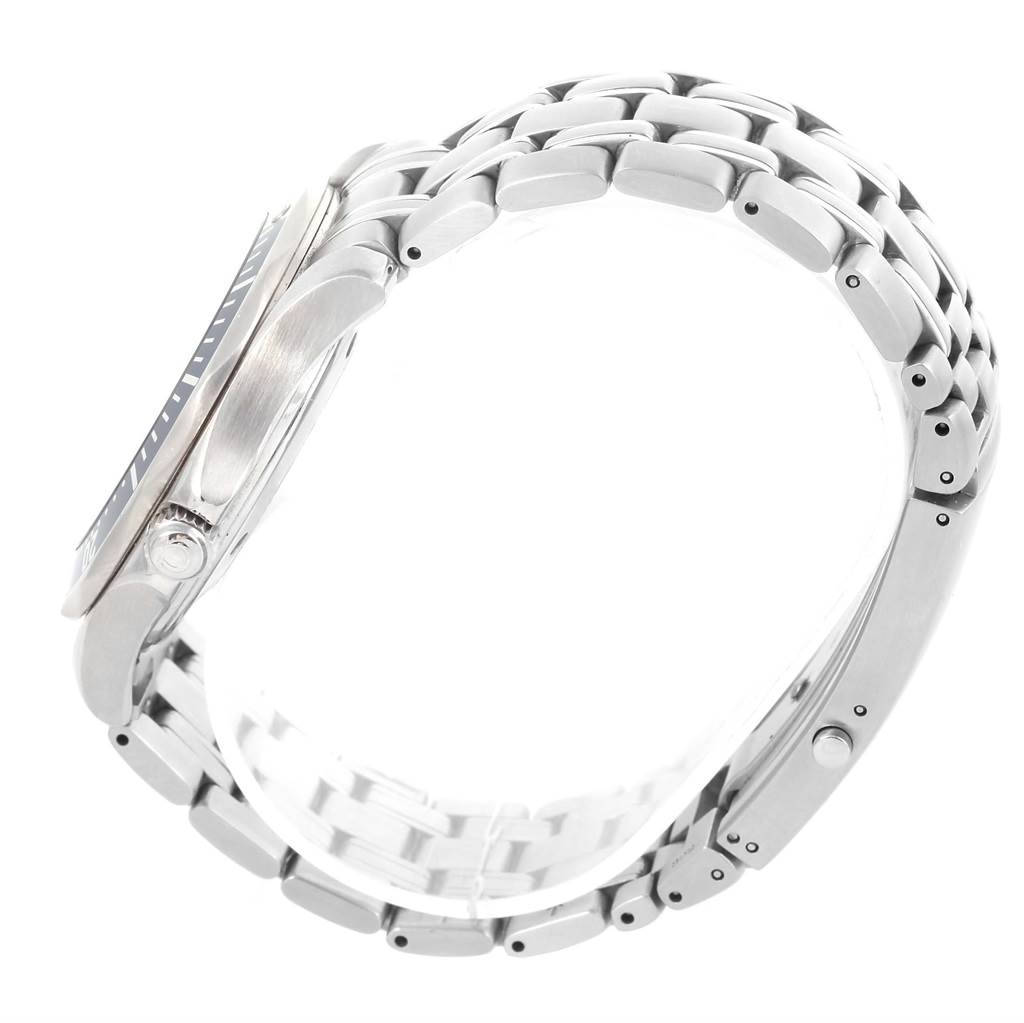 The image shows a side view of an Omega Seamaster 2531.80.00 Men
s Stainless Steel Blue Dial 2531.80.00 Men
s Stainless Steel Blue Dial watch, highlighting its case and metal bracelet.