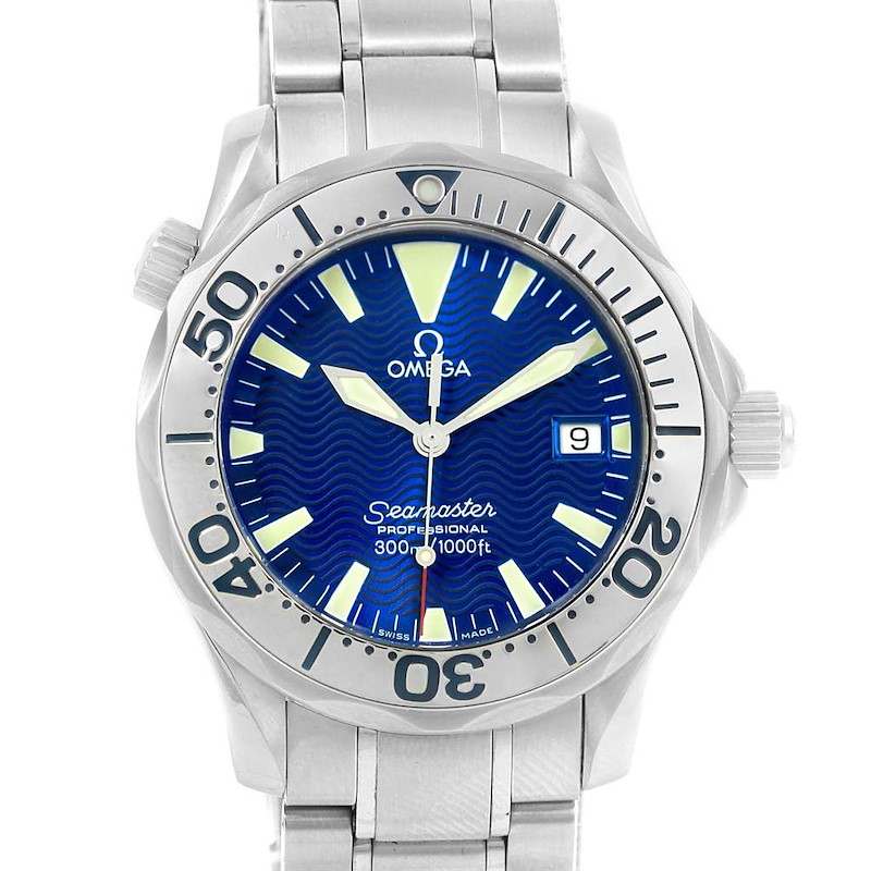 Omega Seamaster Electric Blue Wave Dial Midsize Watch 2263.80.00 SwissWatchExpo