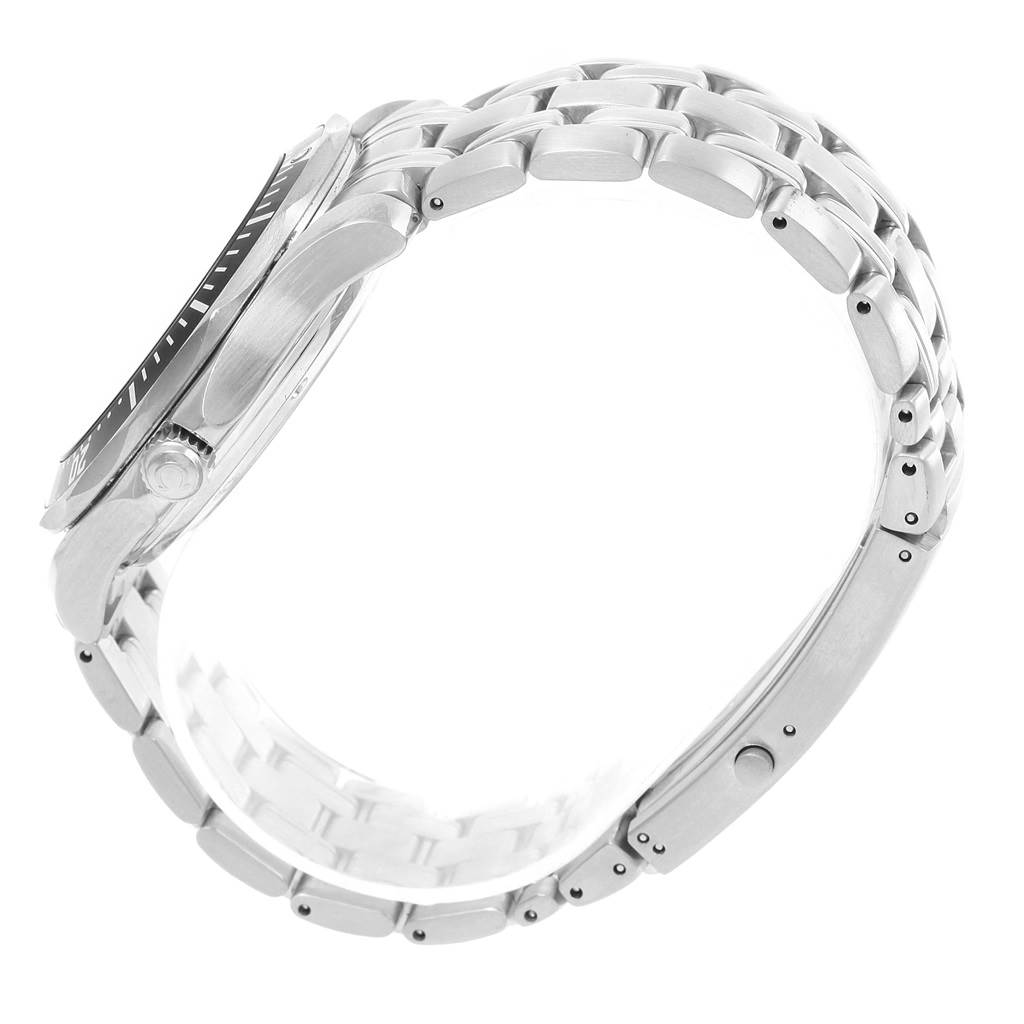 The image shows a side view of the Omega Seamaster 212.30.41.20.01.002 Men
s Stainless Steel Black Dial 212.30.41.20.01.002 Men
s Stainless Steel Black Dial watch, focusing on the stainless steel case, bezel, and bracelet.