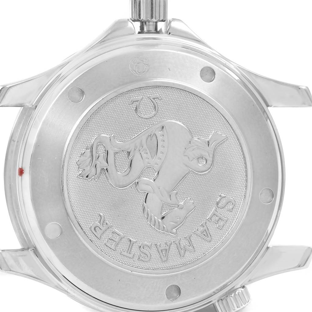 The image shows the case back of an Omega Seamaster 212.30.41.20.01.002 Men
s Stainless Steel Black Dial 212.30.41.20.01.002 Men
s Stainless Steel Black Dial watch, highlighting the engraved emblem and text.