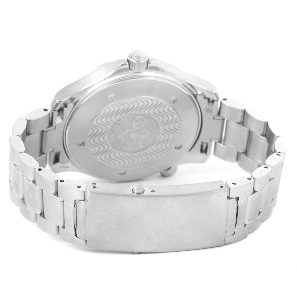 The image shows the back case, crown, and metal bracelet with a clasp of the Omega Seamaster 2264.50.00 Men
s Stainless Steel Black Dial 2264.50.00 Men
s Stainless Steel Black Dial watch.