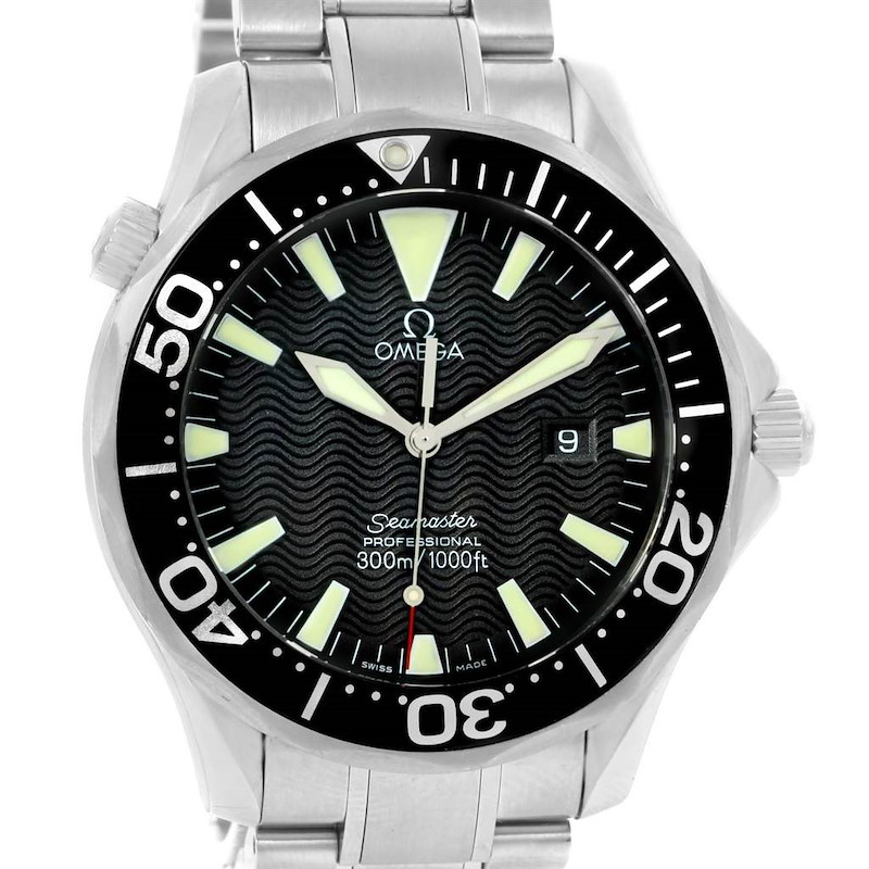 Omega Seamaster 300m Black Wave Dial Steel Mens Watch 2264.50.00 SwissWatchExpo