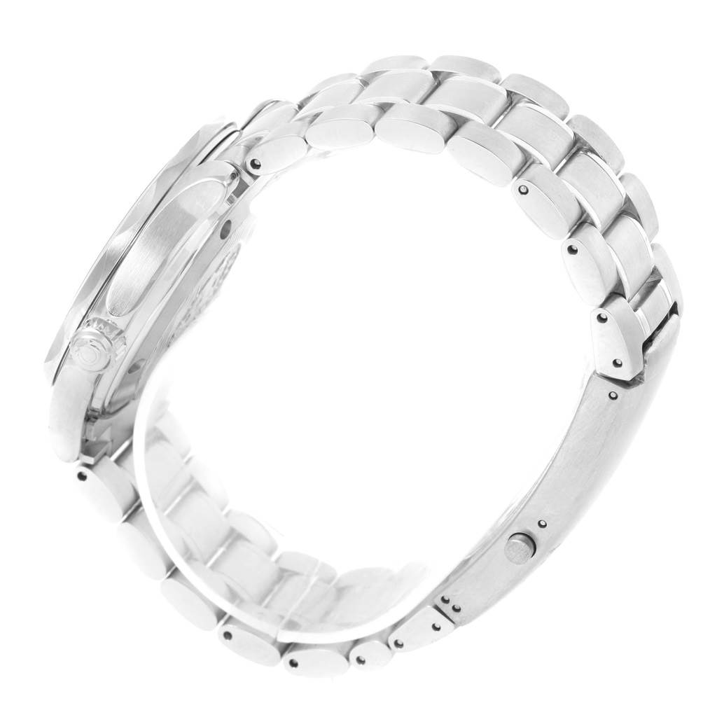 The image shows a side view of the Omega Seamaster 2262.50.00 Men
s Stainless Steel Black Dial 2262.50.00 Men
s Stainless Steel Black Dial watch, focusing on the stainless steel bracelet and case.