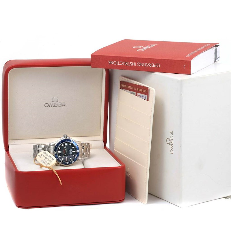 Omega Seamaster Midsize Co-Axial Blue Dial Watch 2222.80.00 Box Card ...