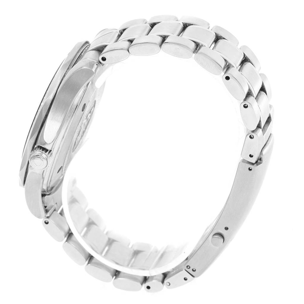 The image shows a side view of the Omega Seamaster 2264.50.00 Men
s Stainless Steel Black Dial 2264.50.00 Men
s Stainless Steel Black Dial watch, focusing on its case, bracelet, and clasp.