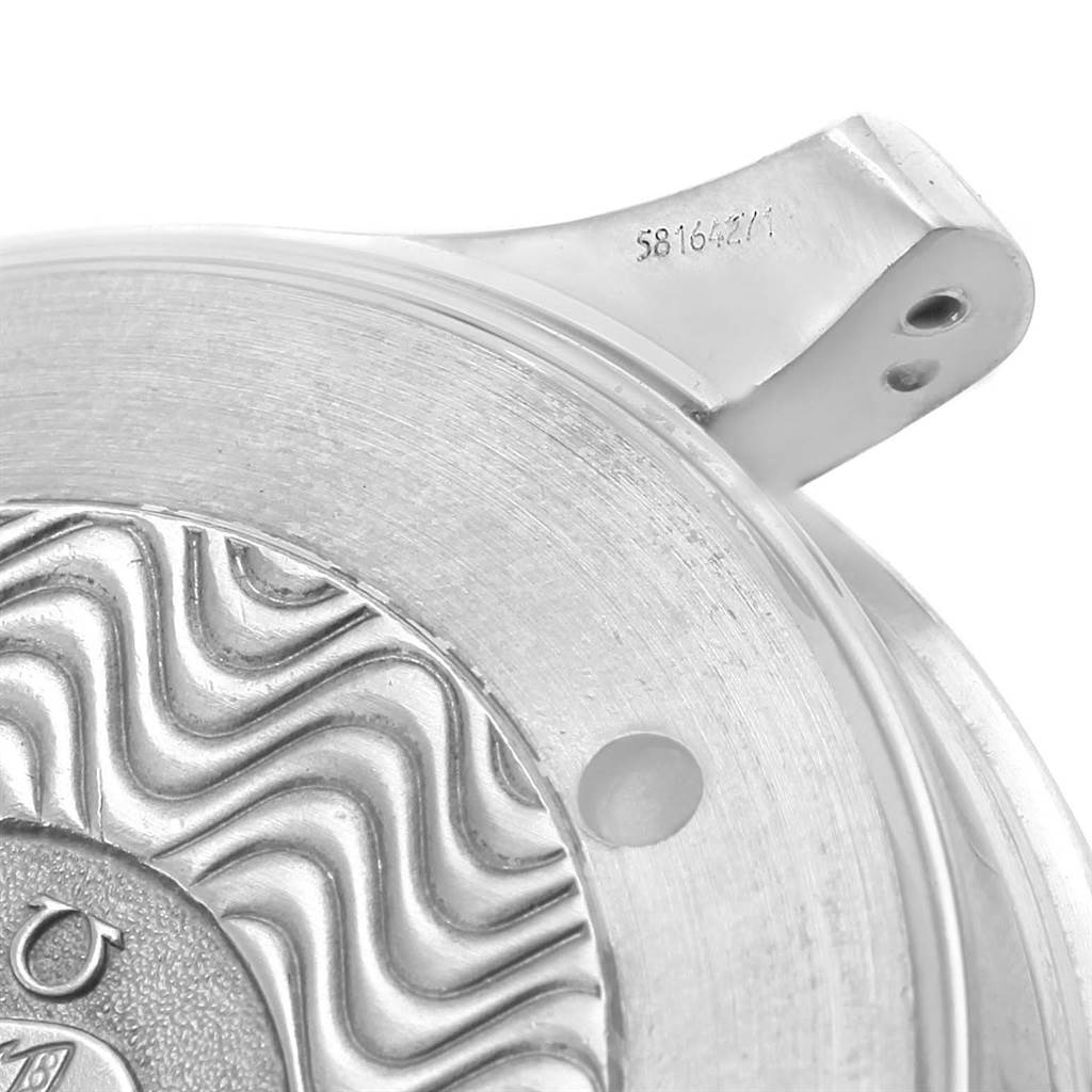 This image shows a partial view of the Omega Seamaster 2264.50.00 Men
s Stainless Steel Black Dial 2264.50.00 Men
s Stainless Steel Black Dial watch
s case back, highlighting its intricate engraved details.