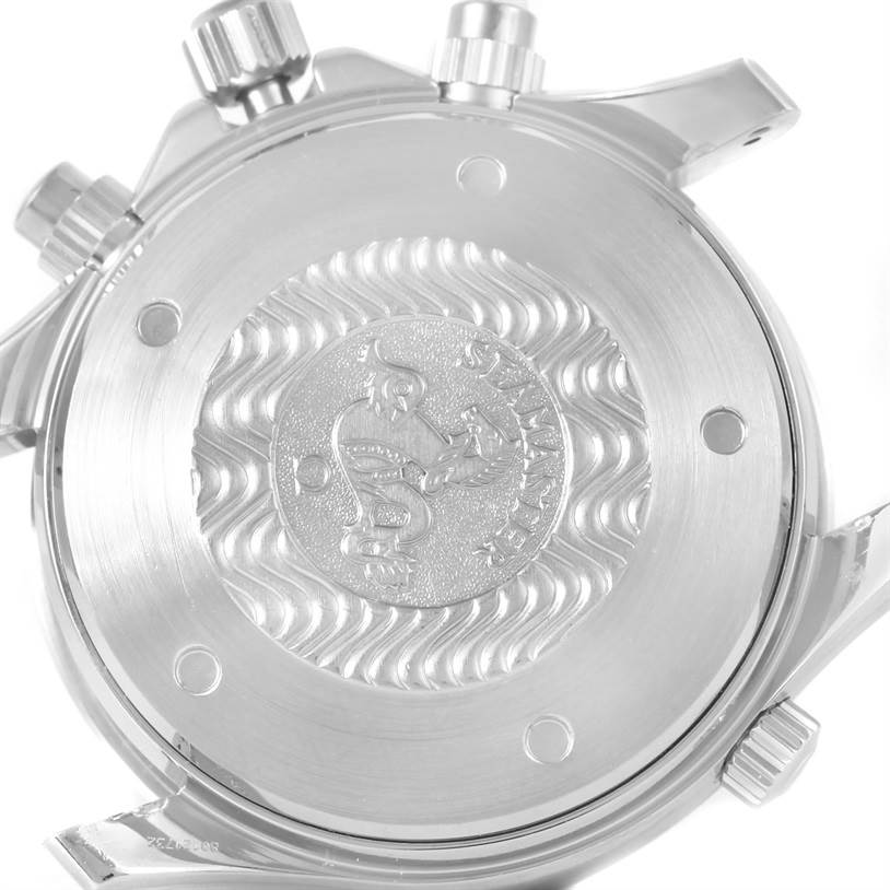 This image shows the case back of an Omega Seamaster 2599.80.00 Men
s Stainless Steel Blue Dial 2599.80.00 Men
s Stainless Steel Blue Dial watch, highlighting its embossed design and brand engraving.