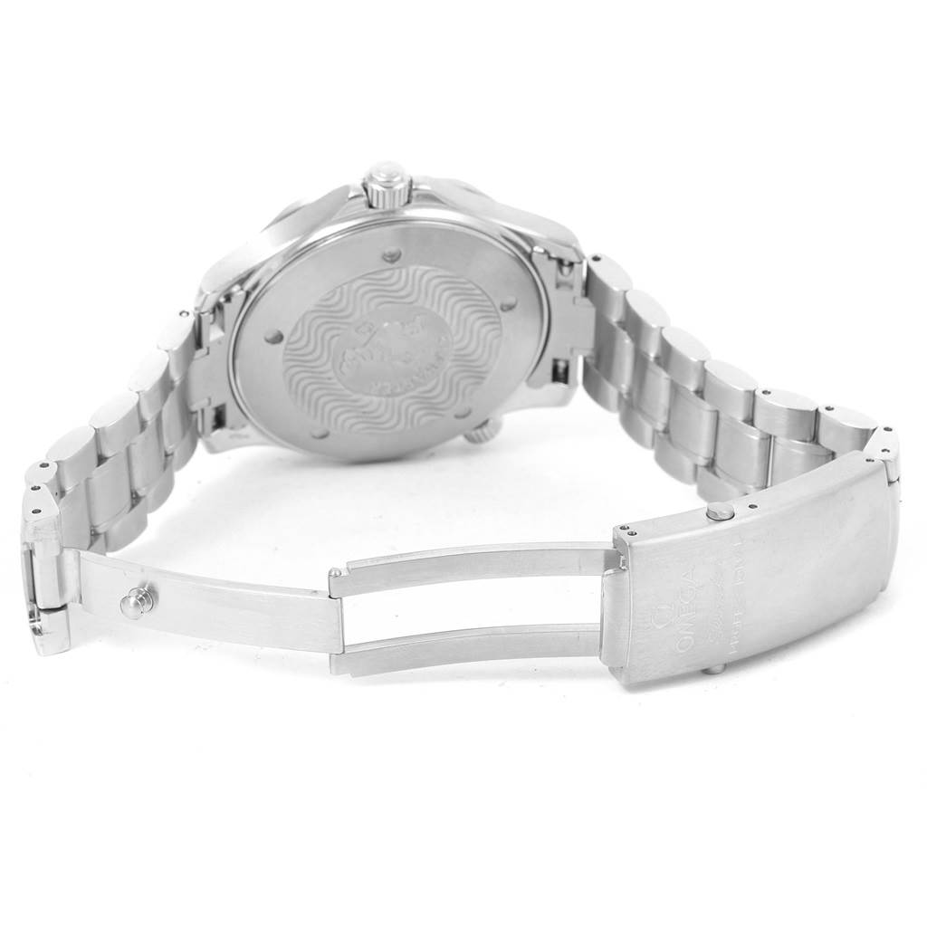 This image shows the back case and partly opened bracelet clasp of an Omega Seamaster 2264.50.00 Men
s Stainless Steel Black Dial 2264.50.00 Men
s Stainless Steel Black Dial watch from the rear angle.