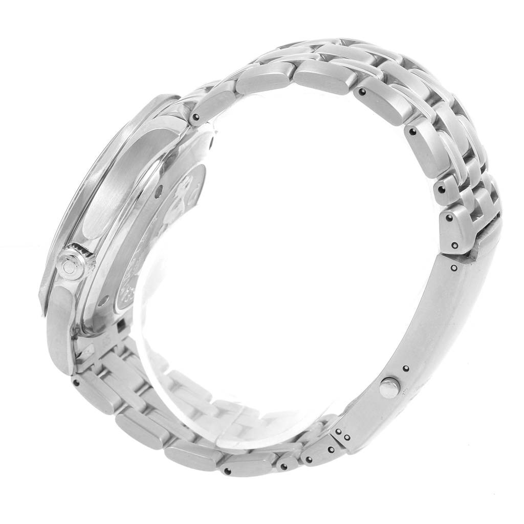 The image shows a side angle of the Omega Seamaster 212.30.41.20.01.002 Men
s Stainless Steel Black Dial 212.30.41.20.01.002 Men
s Stainless Steel Black Dial watch, highlighting its stainless steel case and bracelet.