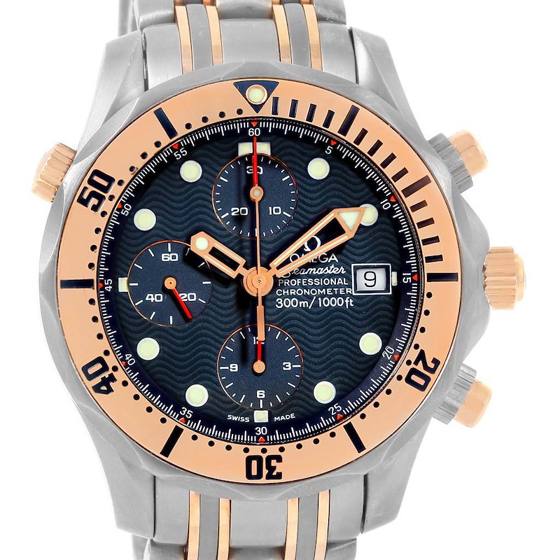 Omega Seamaster Titanium Rose Gold Blue Wave Dial Mens Watch 2296.80.00 SwissWatchExpo