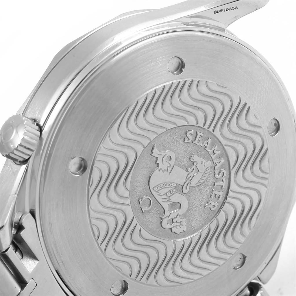 The image shows the back case of an Omega Seamaster 2254.50.00 Men
s Stainless Steel Black Dial 2254.50.00 Men
s Stainless Steel Black Dial watch, featuring the logo and wave pattern.