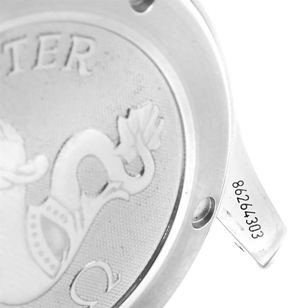 The image shows the partial back case of an Omega Seamaster 2222.80.00 Men's Stainless Steel Blue Dial 2222.80.00 Men's Stainless Steel Blue Dial watch, showcasing its serial number and engraved design.