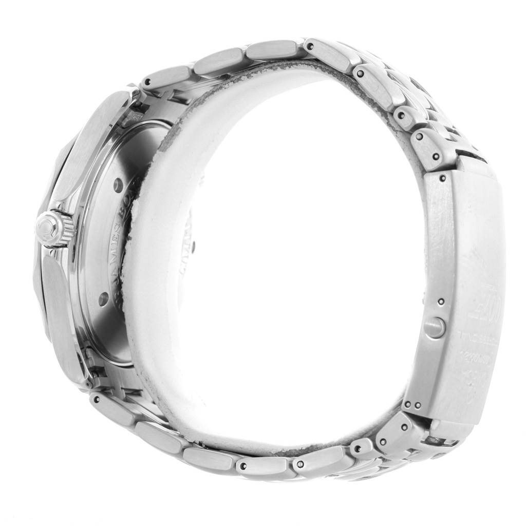 The image shows a side profile view of the Omega Seamaster 2537.80.00 Men's Stainless Steel Blue Dial 2537.80.00 Men's Stainless Steel Blue Dial watch, including the stainless steel bracelet and clasp.