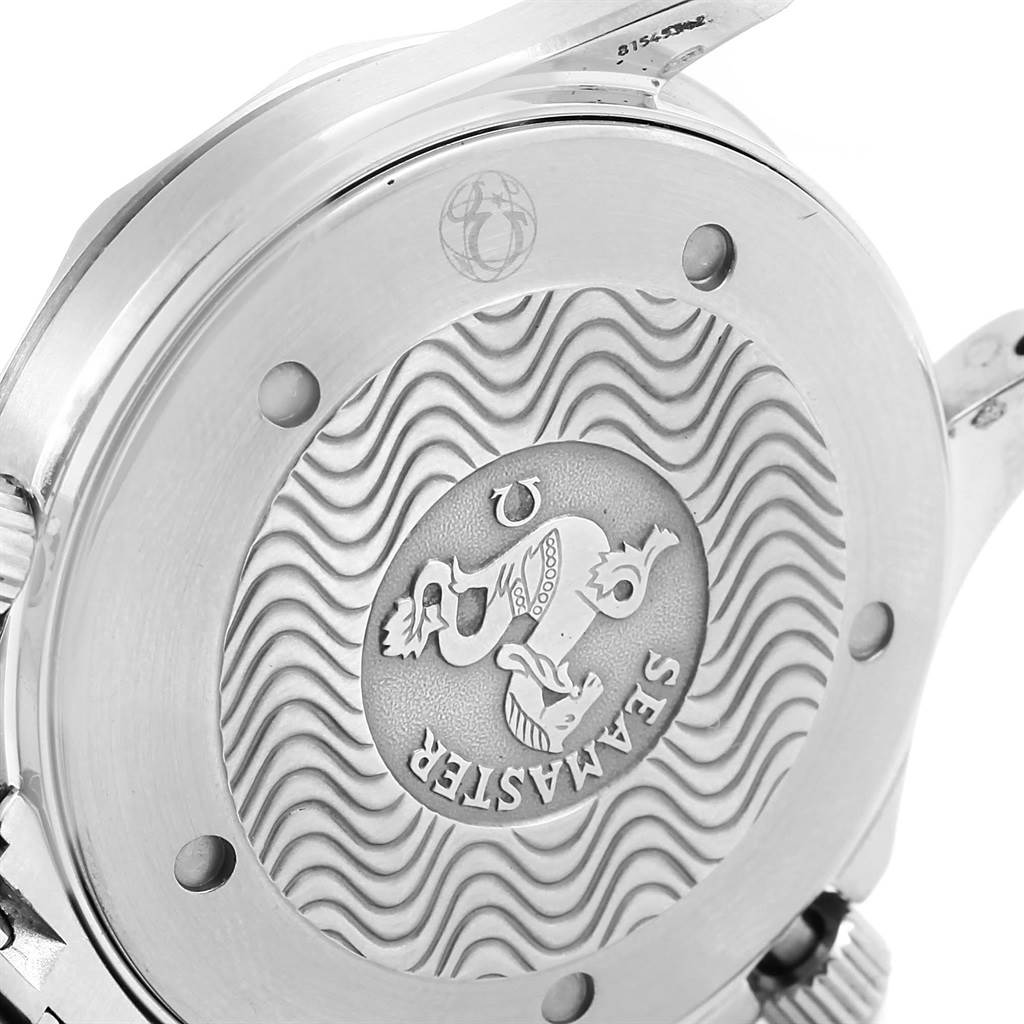 The image shows the case back of the Omega Seamaster 2254.50.00 Men
s Stainless Steel Black Dial 2254.50.00 Men
s Stainless Steel Black Dial watch, featuring the model
s signature engraved design.