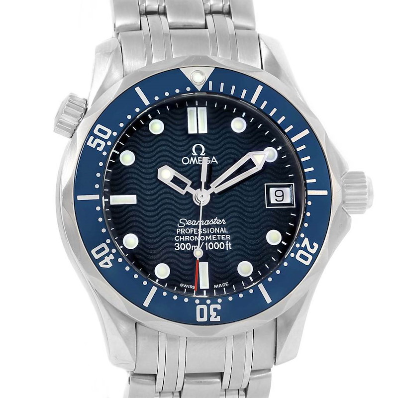 Omega Seamaster Bond Midsize Blue Wave Dial Automatic Watch 2551.80.00 SwissWatchExpo