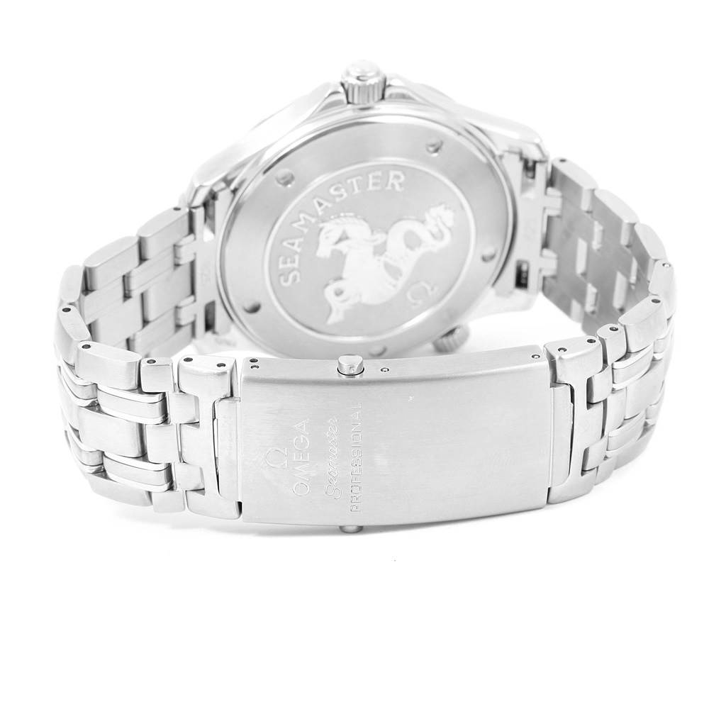 The image shows the back case and bracelet clasp of the Omega Seamaster 212.30.41.61.01.001 Men
s Stainless Steel Black Dial 212.30.41.61.01.001 Men
s Stainless Steel Black Dial watch from a rear angle.