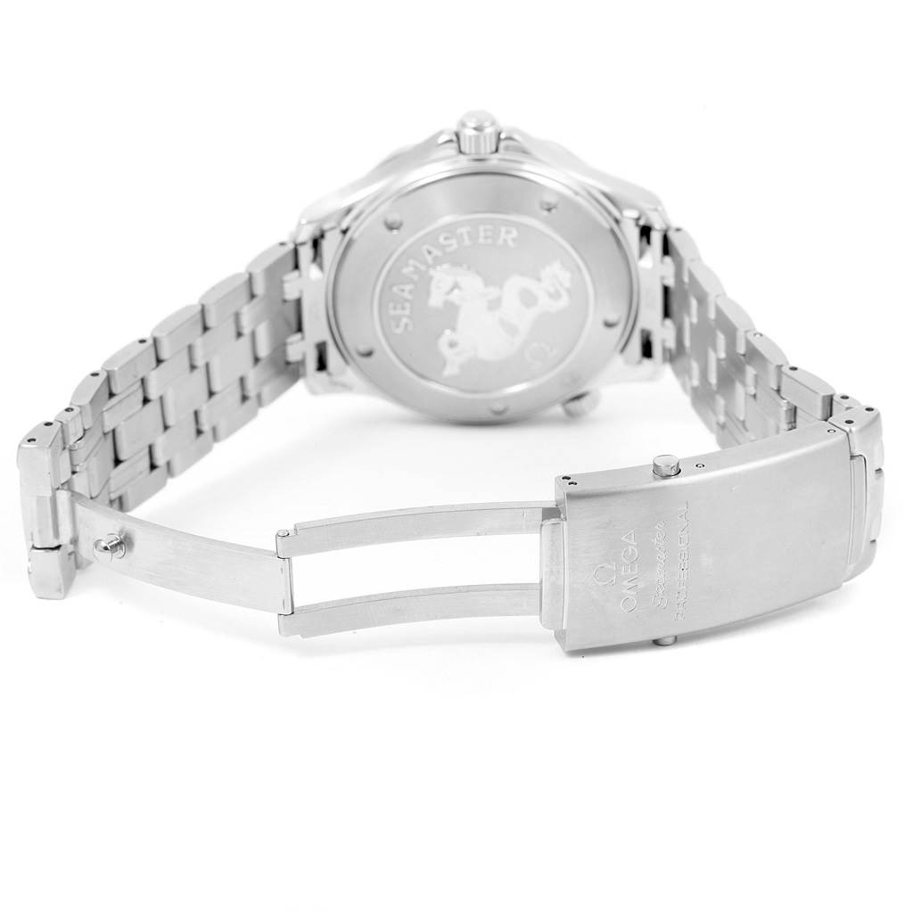 The image shows the back case and bracelet with the clasp open of an Omega Seamaster 212.30.41.61.01.001 Men
s Stainless Steel Black Dial 212.30.41.61.01.001 Men
s Stainless Steel Black Dial watch.