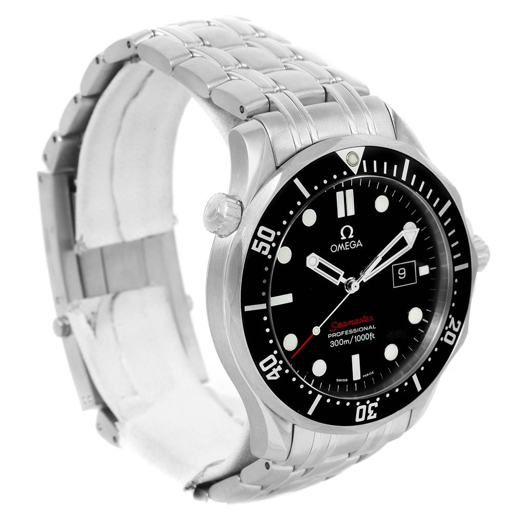 The image shows an Omega Seamaster 212.30.41.61.01.001 Men
s Stainless Steel Black Dial 212.30.41.61.01.001 Men
s Stainless Steel Black Dial watch from a front-left angle, displaying the dial, bezel, and bracelet.