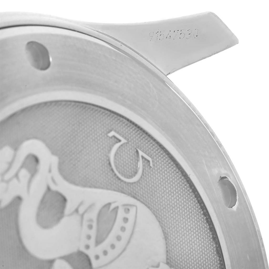 The image shows a partial view of the Omega Seamaster 212.30.41.61.01.001 Men
s Stainless Steel Black Dial 212.30.41.61.01.001 Men
s Stainless Steel Black Dial case back, highlighting the engraving and part of the lug.