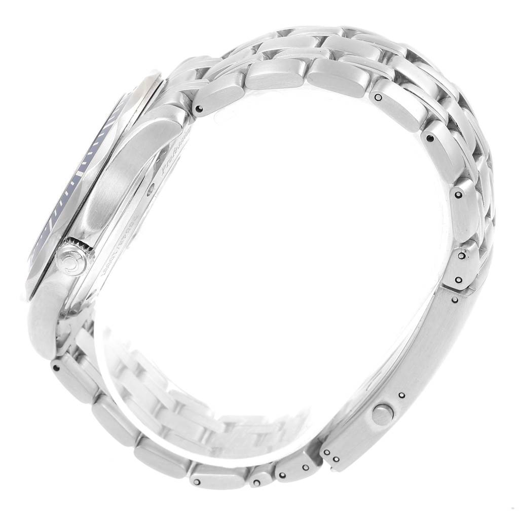 The image shows a side view of the Omega Seamaster 2226.80.00 Men
s Stainless Steel Blue Dial 2226.80.00 Men
s Stainless Steel Blue Dial watch, highlighting its case, bezel, crown, and bracelet.