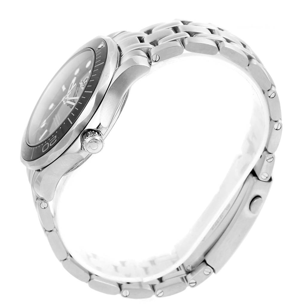 The image shows the Omega Seamaster 212.30.41.20.01.003 Men
s Stainless Steel Black Dial 212.30.41.20.01.003 Men
s Stainless Steel Black Dial watch at an angle that highlights the case side and metal bracelet.