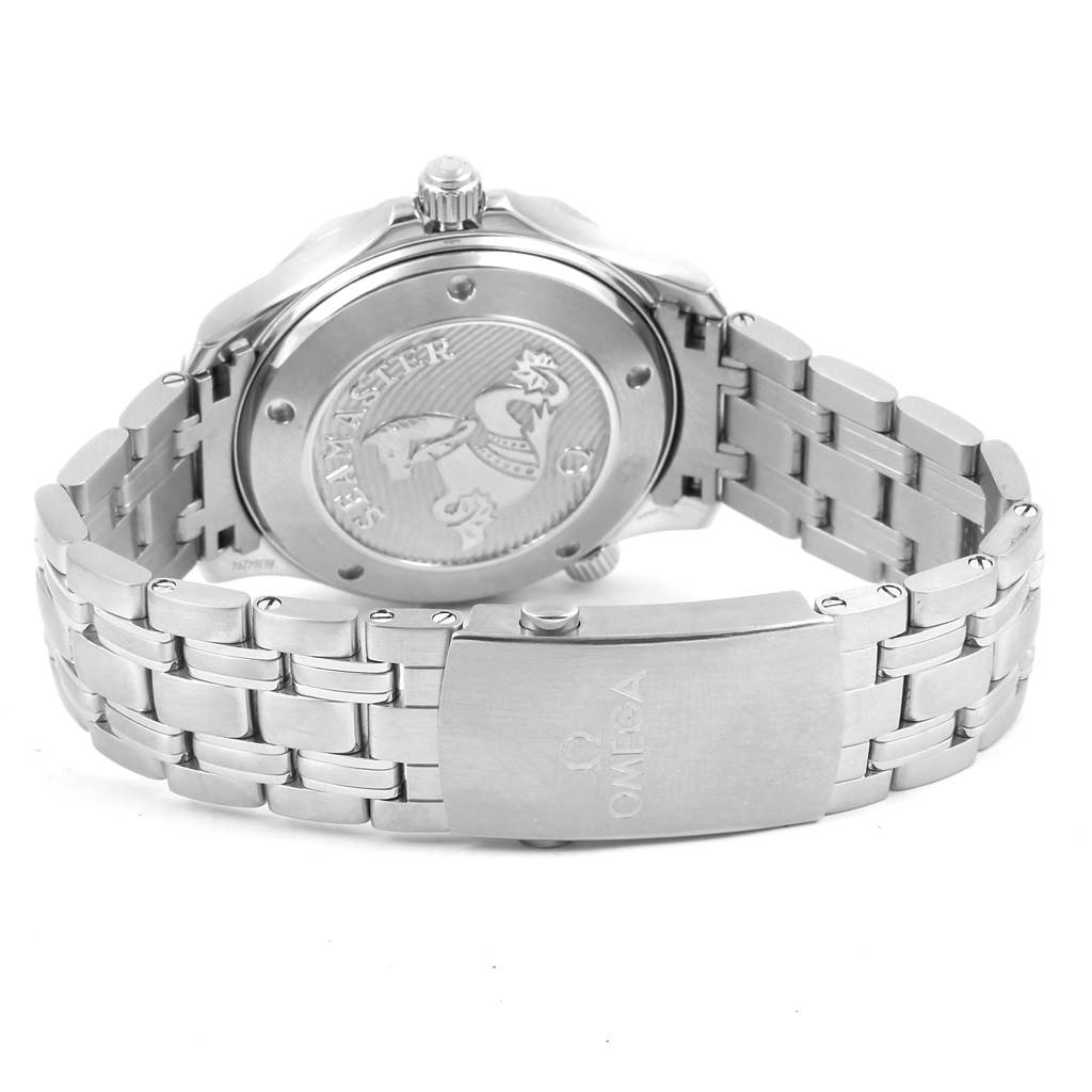 The image shows the back case and bracelet of an Omega Seamaster 212.30.41.20.01.003 Men
s Stainless Steel Black Dial 212.30.41.20.01.003 Men
s Stainless Steel Black Dial watch from a rear angle.