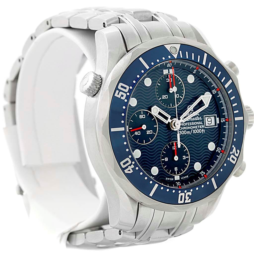 The image shows the Omega Seamaster 2599.80.00 Men
s Stainless Steel Blue Dial 2599.80.00 Men
s Stainless Steel Blue Dial watch at a three-quarter angle, highlighting its face, bezel, crown, and stainless steel band.