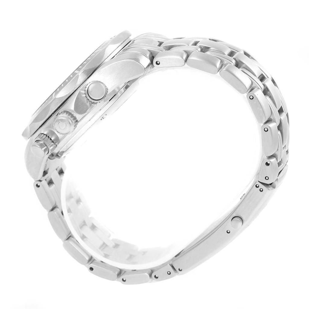 The image shows a side view of the Omega Seamaster 2599.80.00 Men
s Stainless Steel Blue Dial 2599.80.00 Men
s Stainless Steel Blue Dial watch, displaying the crown, pushers, and bracelet links.