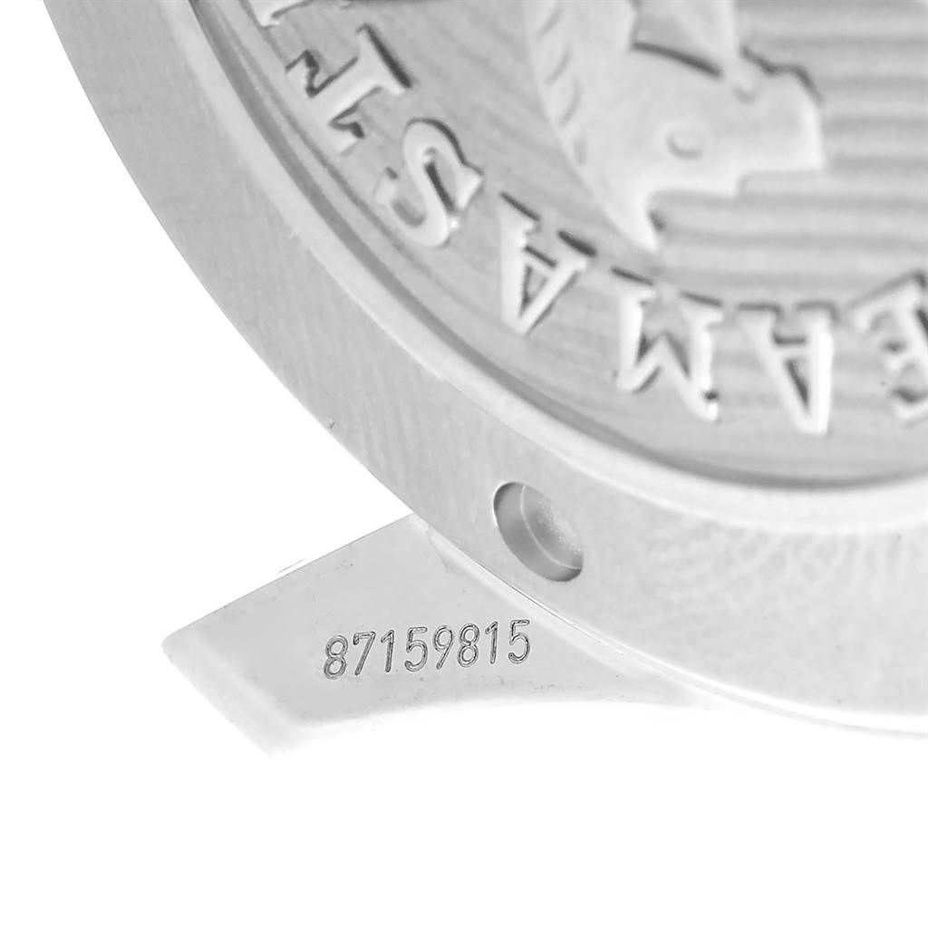 The image shows a close-up of the case back of an Omega Seamaster 212.30.41.20.03.001 Men
s Stainless Steel Blue Dial 212.30.41.20.03.001 Men
s Stainless Steel Blue Dial watch, highlighting its engraved serial number.