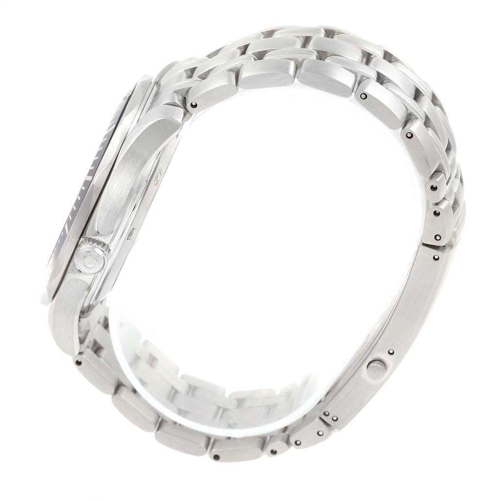 The image shows a side view of the Omega Seamaster 212.30.41.61.01.001 Men
s Stainless Steel Black Dial 212.30.41.61.01.001 Men
s Stainless Steel Black Dial watch, focusing on the case, crown, and bracelet links.