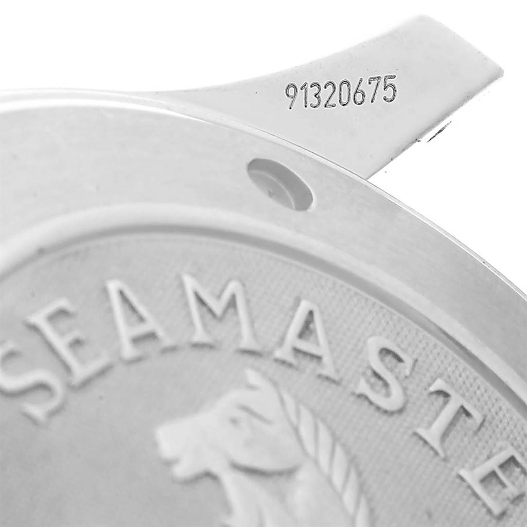 The image shows a close-up of the case back of an Omega Seamaster 212.30.41.61.01.001 Men
s Stainless Steel Black Dial 212.30.41.61.01.001 Men
s Stainless Steel Black Dial watch, highlighting the engraved model name and a partial serial number.