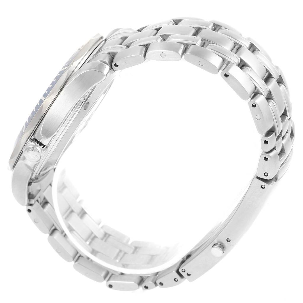 The image shows a side angle of the Omega Seamaster 2221.80.00 Men
s Stainless Steel Blue Dial 2221.80.00 Men
s Stainless Steel Blue Dial watch, focusing on the bracelet and case sides.