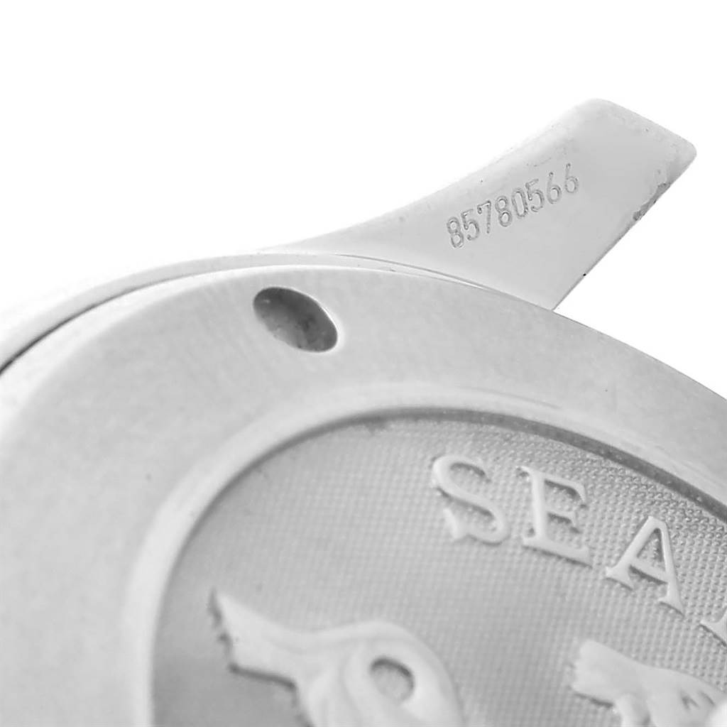 The image shows a close-up view of the case back and serial number of an Omega Seamaster 212.30.41.20.01.002 Men
s Stainless Steel Black Dial 212.30.41.20.01.002 Men
s Stainless Steel Black Dial watch.