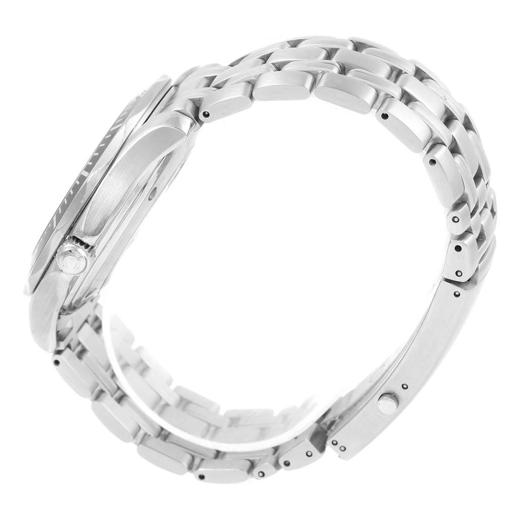 The image shows a side view of an Omega Seamaster 212.30.41.20.01.002 Men
s Stainless Steel Black Dial 212.30.41.20.01.002 Men
s Stainless Steel Black Dial watch, focusing on its stainless steel bracelet and case.