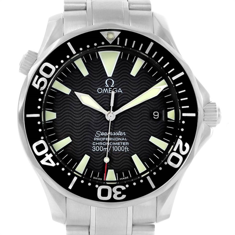 Omega Seamaster 41mm Black Wave Dial Automatic Mens Watch 2254.50.00 SwissWatchExpo