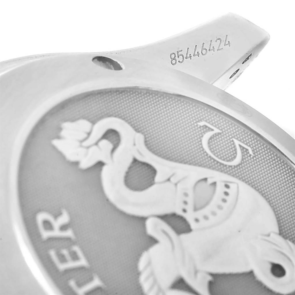 This close-up image shows the case back and serial number of an Omega Seamaster 213.30.42.40.01.001 Men's Stainless Steel Black Dial 213.30.42.40.01.001 Men's Stainless Steel Black Dial watch.