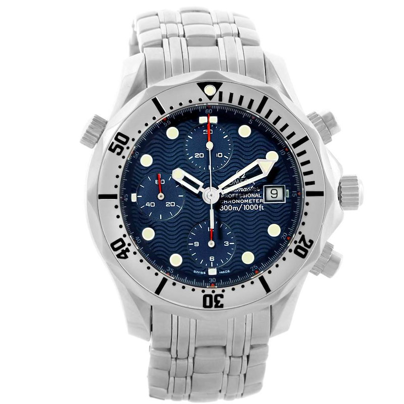 Omega Seamaster Chrono Blue Wave Dial Automatic Mens Watch 2598.80.00 SwissWatchExpo