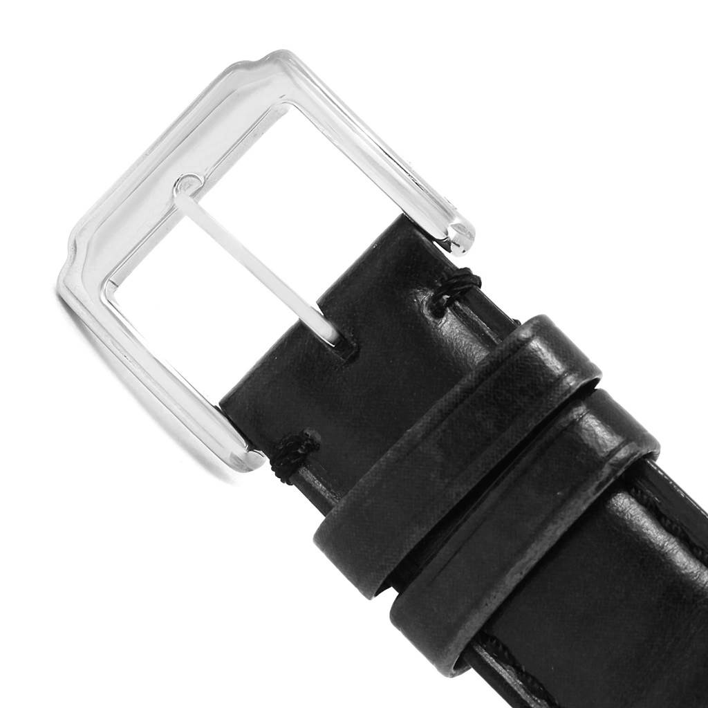 This image shows the buckle and part of the leather strap of an Omega Seamaster 2252.50.00 Men
s Stainless Steel Black Dial 2252.50.00 Men
s Stainless Steel Black Dial watch.