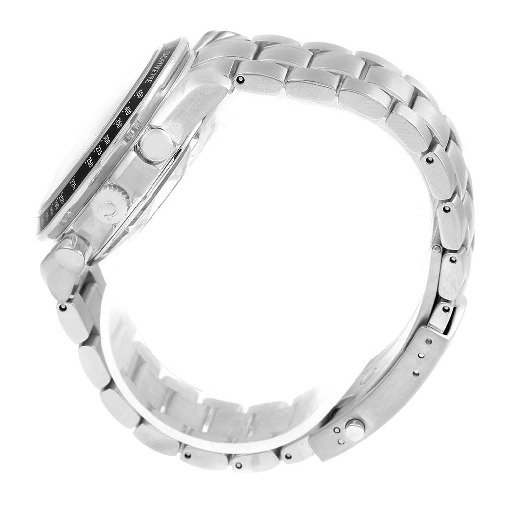 The image shows a side view of the Omega Seamaster 3220.50.00 Men's Stainless Steel Black Dial 3220.50.00 Men's Stainless Steel Black Dial watch, highlighting its metal bracelet and side profile of the case.