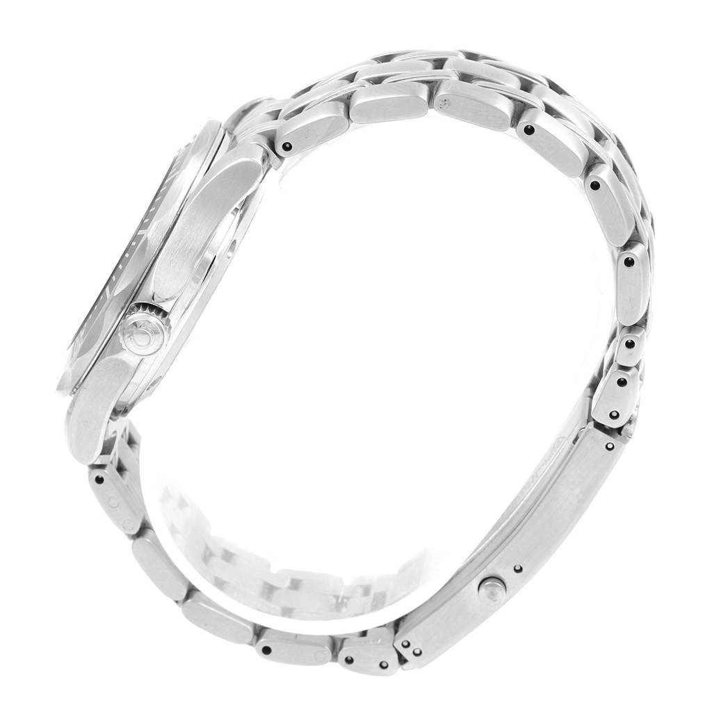 The image shows the side profile of an Omega Seamaster 2551.80.00 Men
s Stainless Steel Blue Dial 2551.80.00 Men
s Stainless Steel Blue Dial watch, highlighting the crown, case, and bracelet.