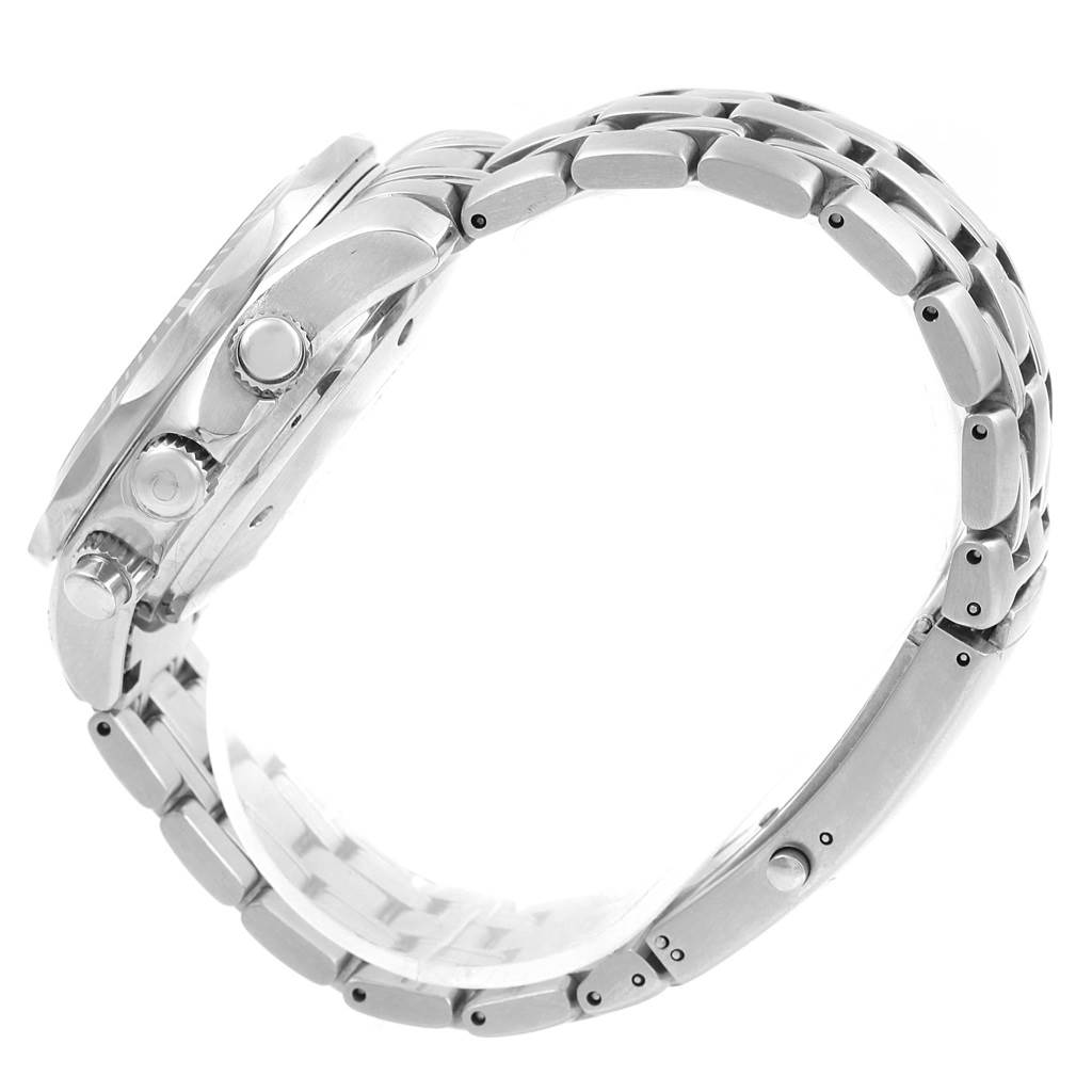 This image shows a side profile of the Omega Seamaster 2599.80.00 Men
s Stainless Steel Blue Dial 2599.80.00 Men
s Stainless Steel Blue Dial watch, highlighting the case, crown, and steel bracelet.