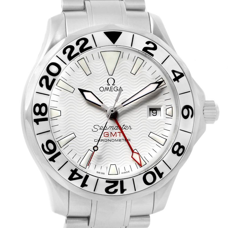 Omega Seamaster 300M GMT White Wave Dial Steel Watch 2538.20.00 SwissWatchExpo