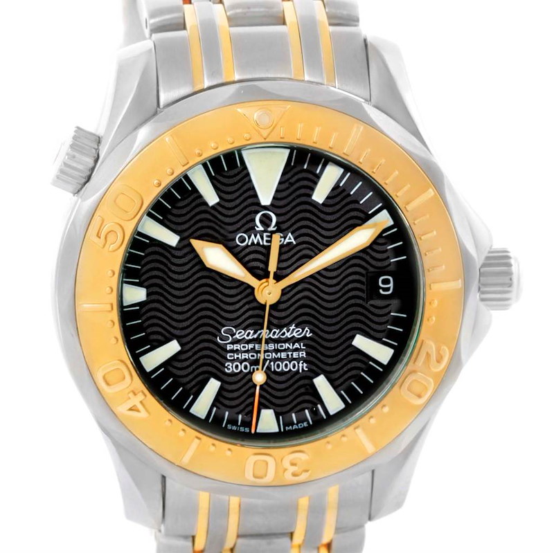 Omega Seamaster Midsize Steel 18K Yellow Gold Black Dial Watch SwissWatchExpo