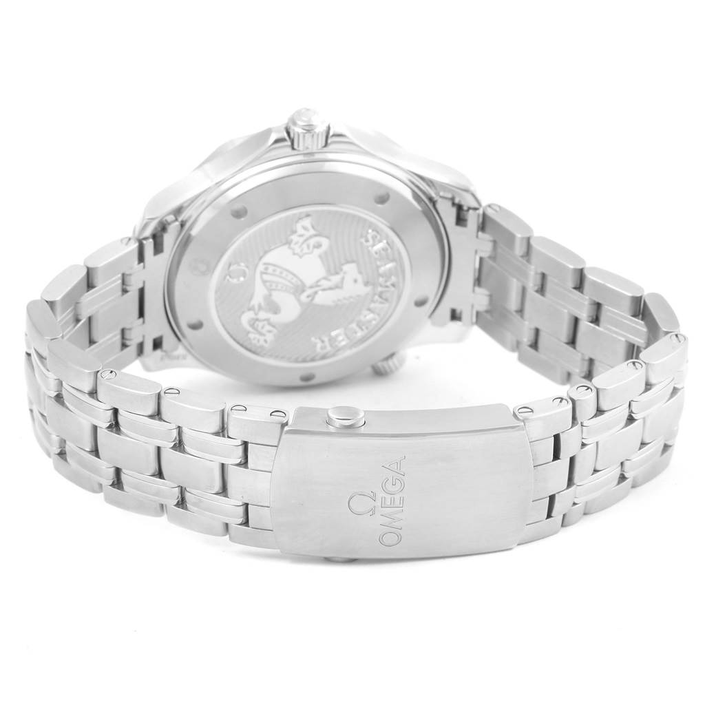 The image shows the back case and stainless steel bracelet of the Omega Seamaster 212.30.41.20.01.003 Men
s Stainless Steel Black Dial 212.30.41.20.01.003 Men
s Stainless Steel Black Dial watch.