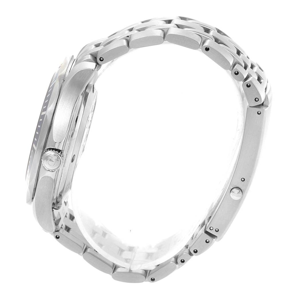 The image shows a side profile view of an Omega Seamaster 2220.80.00 Men
s Stainless Steel Blue Dial 2220.80.00 Men
s Stainless Steel Blue Dial watch, highlighting the bracelet and case with its crown.