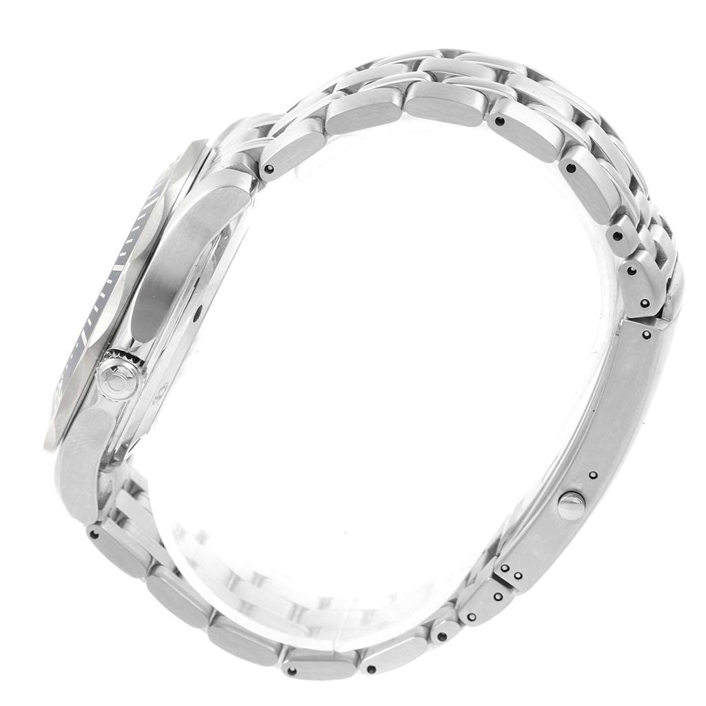 The image shows a side view of the Omega Seamaster 2220.80.00 Men
s Stainless Steel Blue Dial 2220.80.00 Men
s Stainless Steel Blue Dial watch, highlighting the bracelet and the case
s thickness.