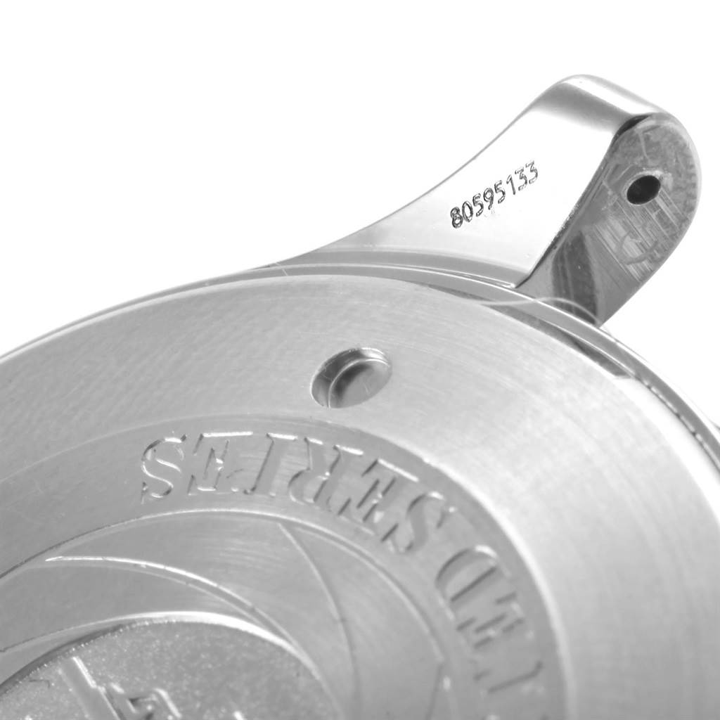 The image shows a close-up of the Omega Seamaster 2537.80.00 Men
s Stainless Steel Blue Dial 2537.80.00 Men
s Stainless Steel Blue Dial watch
s back cover and some parts of the lugs.