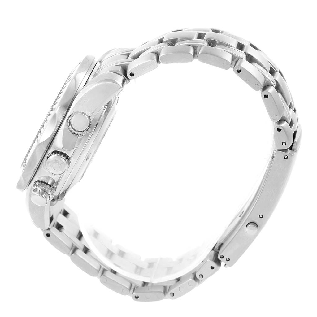 The image shows a side view of the Omega Seamaster 2598.20.00 Men
s Stainless Steel White Dial 2598.20.00 Men
s Stainless Steel White Dial watch, highlighting the stainless steel case, crown, pushers, and bracelet.