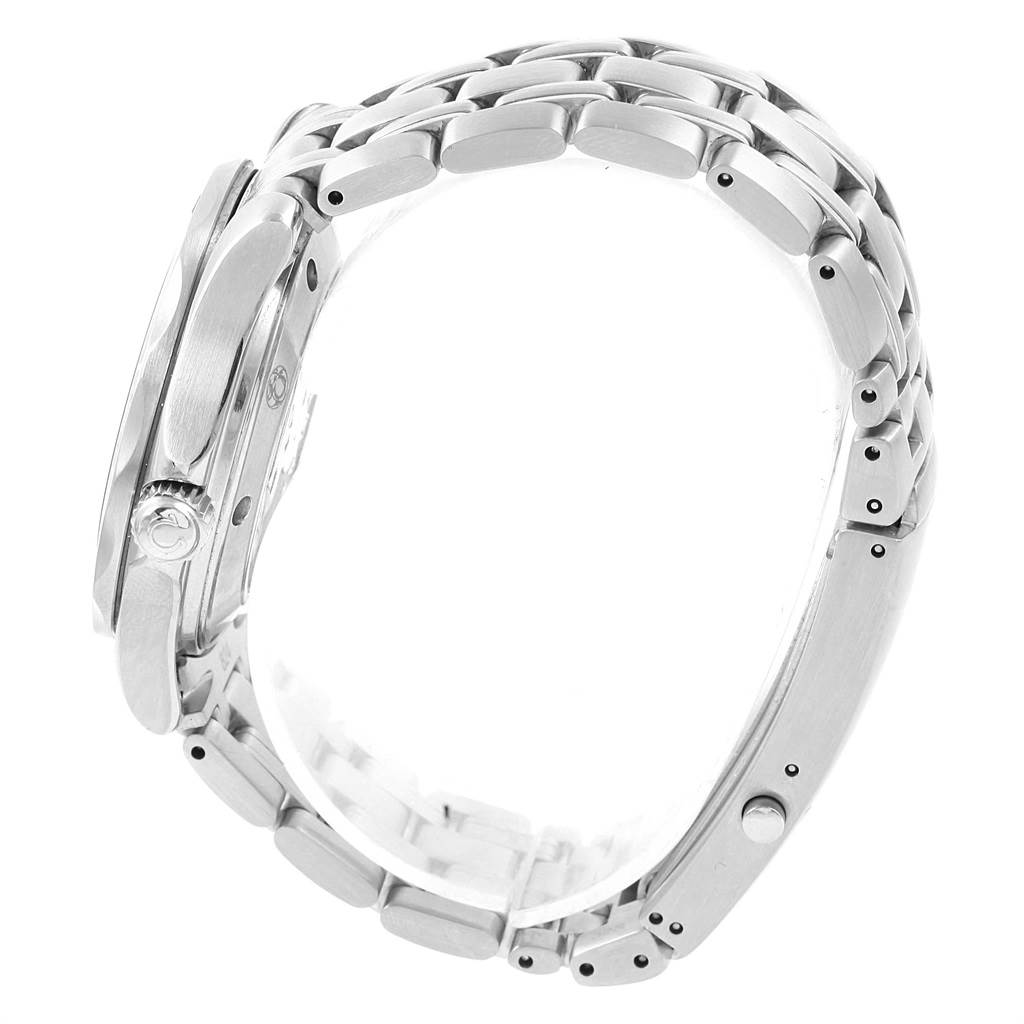 The image shows a side view of the Omega Seamaster 2223.80.00 Men
s Stainless Steel Blue Dial 2223.80.00 Men
s Stainless Steel Blue Dial watch, focusing on the bracelet and case.