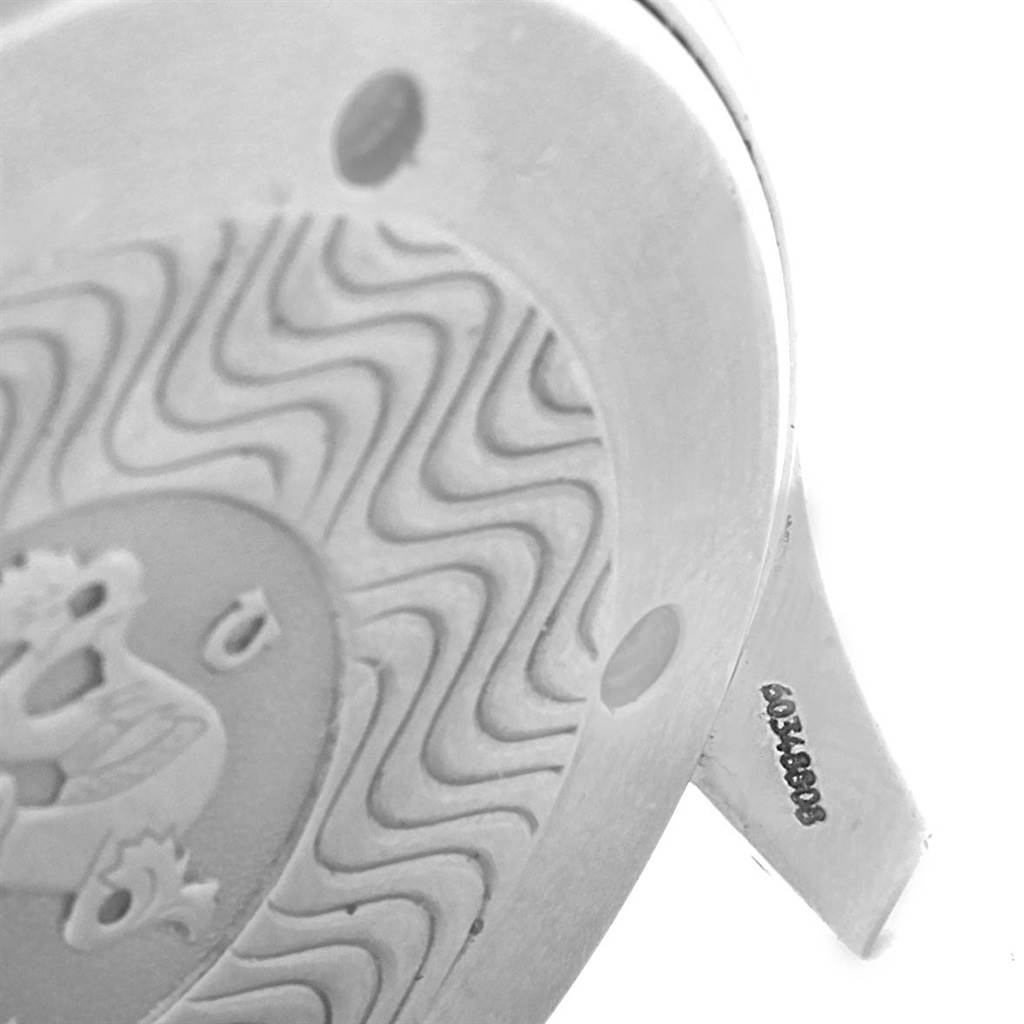 This image shows a close-up of the case back design and the serial number of an Omega Seamaster 2531.80.00 Men
s Stainless Steel Blue Dial 2531.80.00 Men
s Stainless Steel Blue Dial watch.